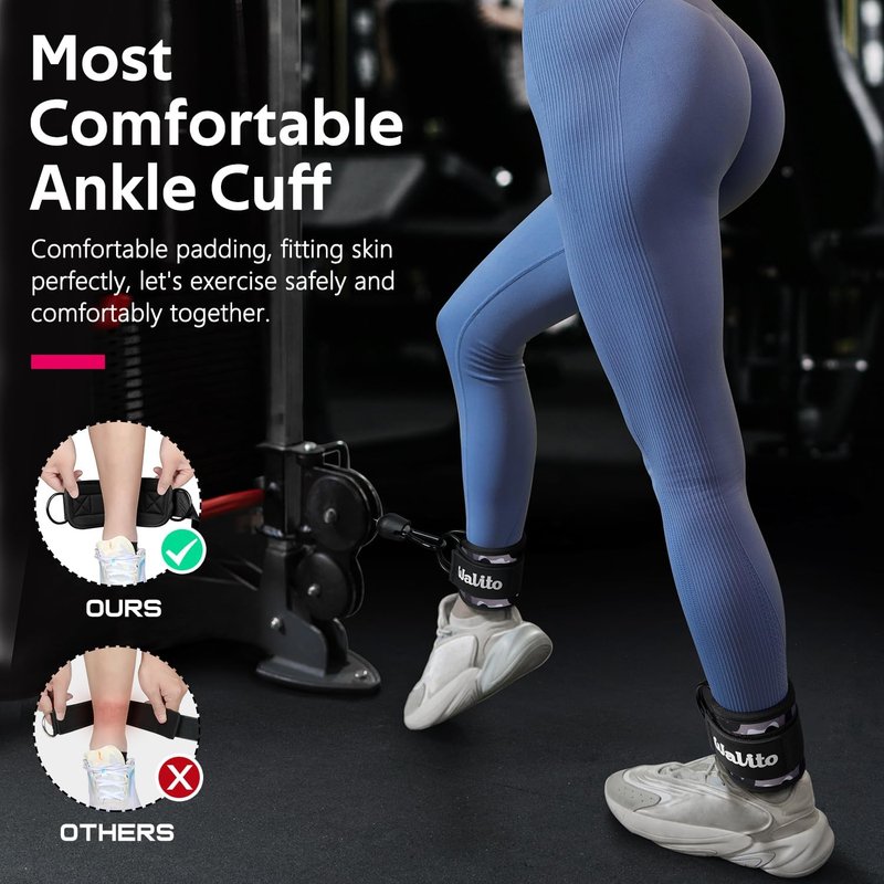 WALITO Gym Ankle Straps - Adjustable Cable Machine Accessories for Glute Kickbacks & Lower Body Workouts | Unisex
