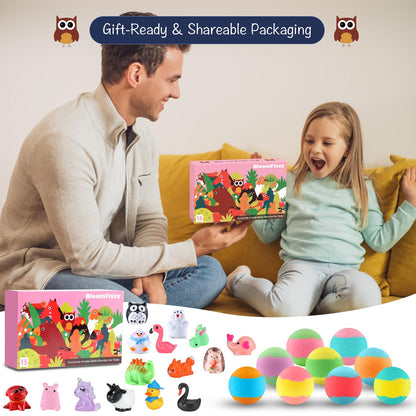 Jungle Adventure Bath Bombs for Kids – 15 Scented Fizzy Bath Bombs with Surprise Land Animal Toys Inside, Colorful Bath Time Fun Gift Set, Gentle & Child-Safe, Perfect for Summer Fun & Birthday Gifts