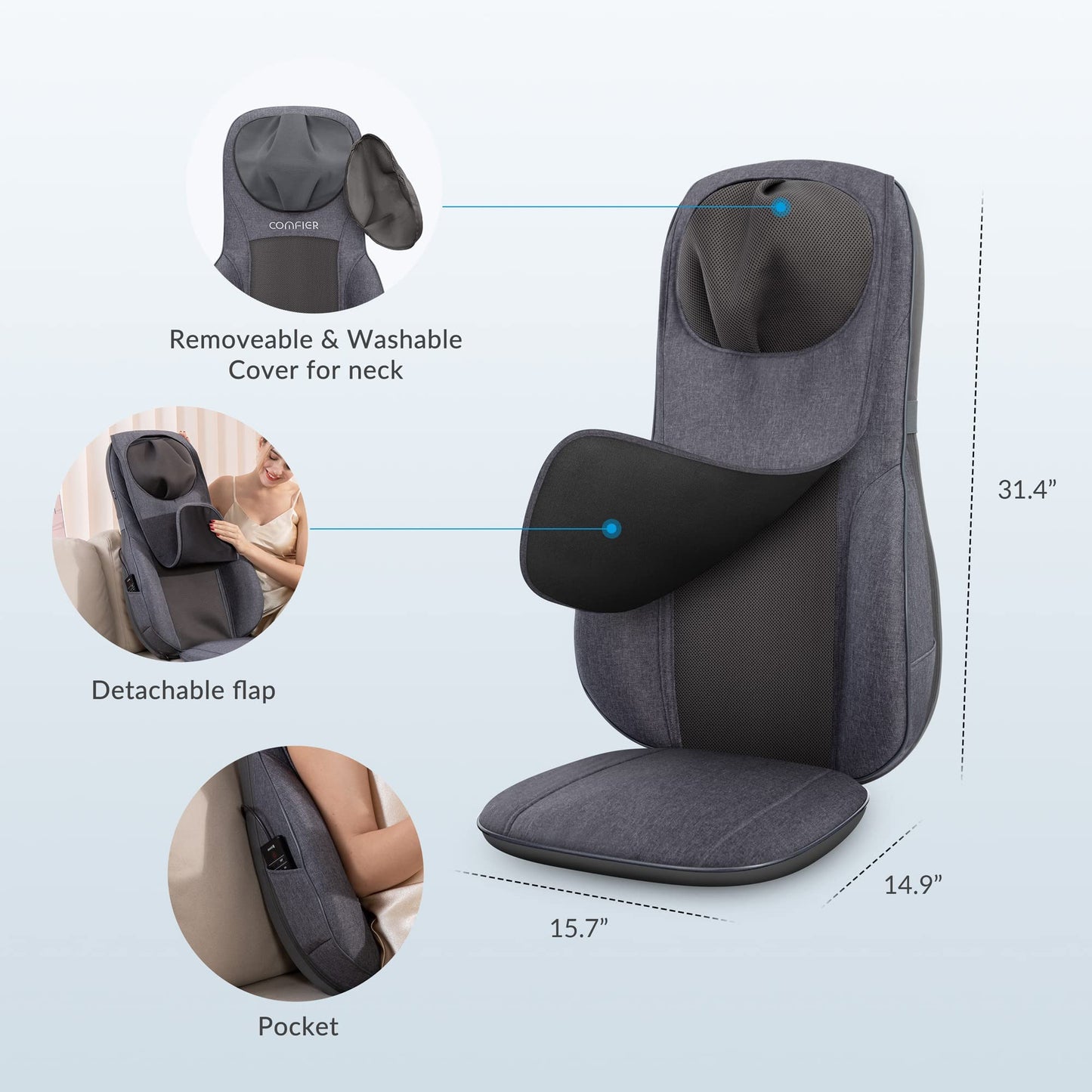 COMFIER Shiatsu Neck Back Massager with Heat, Adjustable Massage Chair Pad Back Support Massage Seat Cushion for Full Body Massager Gifts for Dad