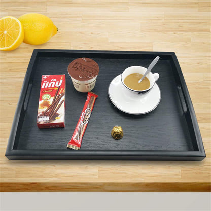 DILLMAN Serving Tray Large Black Wood Rectangle Food Tray Butler Tray Breakfast Tray with Handles (Medium)