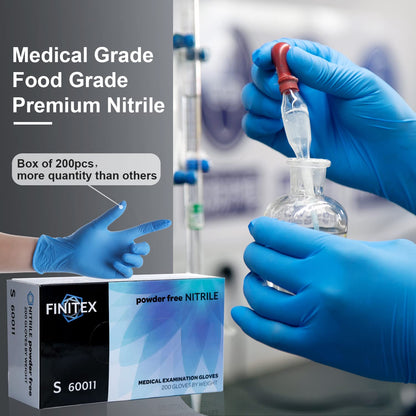 FINITEX Blue Disposable Nitrile Exam Gloves - 200 PCS/BOX 3.5mil Rubber Powder-Free Latex-Free Medical Examination Home Cleaning Food Gloves, X-LARGE