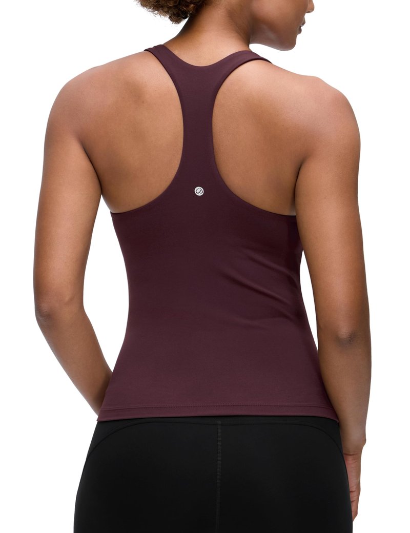 CRZ YOGA Butterluxe Workout Racerback Tank Tops for Women - Padded Athletic Spandex Yoga Shirts with Built in Bra Ripe Plum X-Small