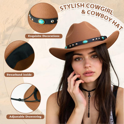 PARTTELY Western Outfits for Women Cowgirl Outfits Cowgirl Vest Boho Cowboy Hat Fringe Vest for Halloween Cosplay