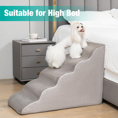 Uross Dog Stairs for Small Dogs- Dog Steps Stairs Ramps for High Bed Couch, High Density Foam Pet Steps Stairs for Dogs to Get on Bed, 5 Tiers Cat Doggy Steps Ramps for Joint Pain Dog(Gray)