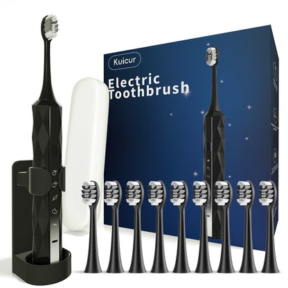 Sonic Electric Toothbrush for Adults and Kids, Comes with 10 Brush Heads & Travel Case, 5 Modes with 2 Minutes Built in Smart Timer, One Charge for 90 Days, 42,000 VPM Motor (Black)
