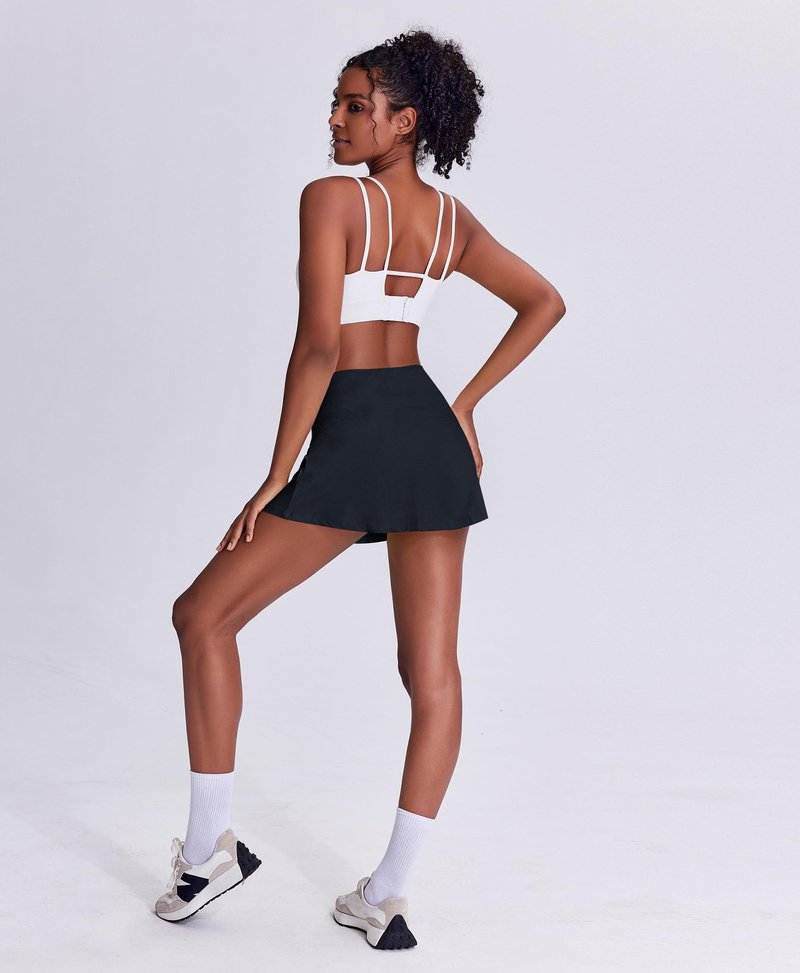 PINSPARK Womens Tennis Skirt High Waisted Golf Skirts with Shorts Underneath Quick Dry Workout Skort Flowy Athletic Skorts, Dark Navy Large