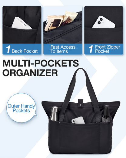 bagsmart Tote Bag for Women, Foldable Tote Bag, Handbags & Shoulder Bags with Zipper for Travel, Beach, Gym, Work, School