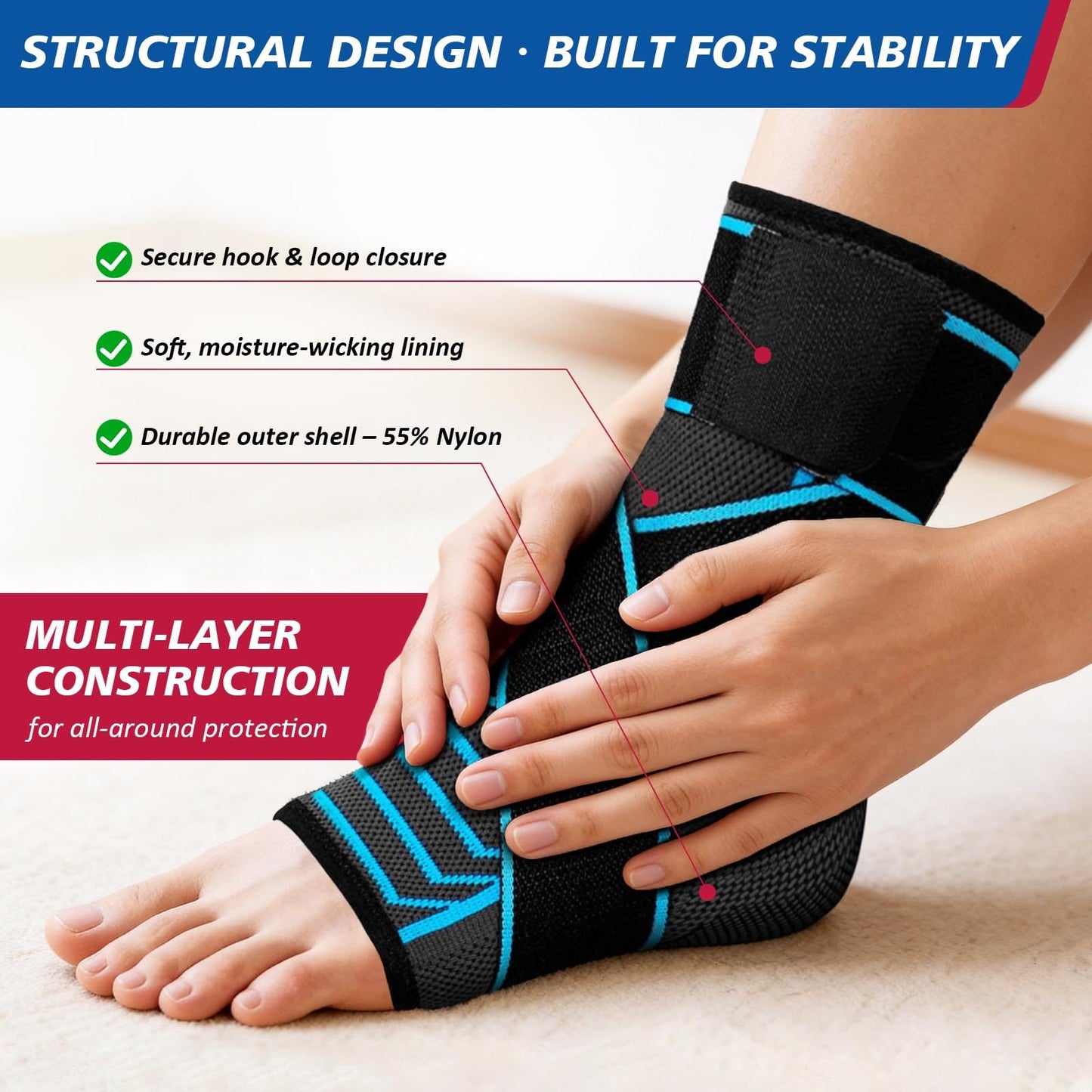 AMITOFO Ankle Brace for Sprained Ankle, Plantar Fasciitis & Achilles Tendonitis Relief, Heel Support with Strap for Men Women, Compression Wrap for Foot Swelling(Single, Medium)