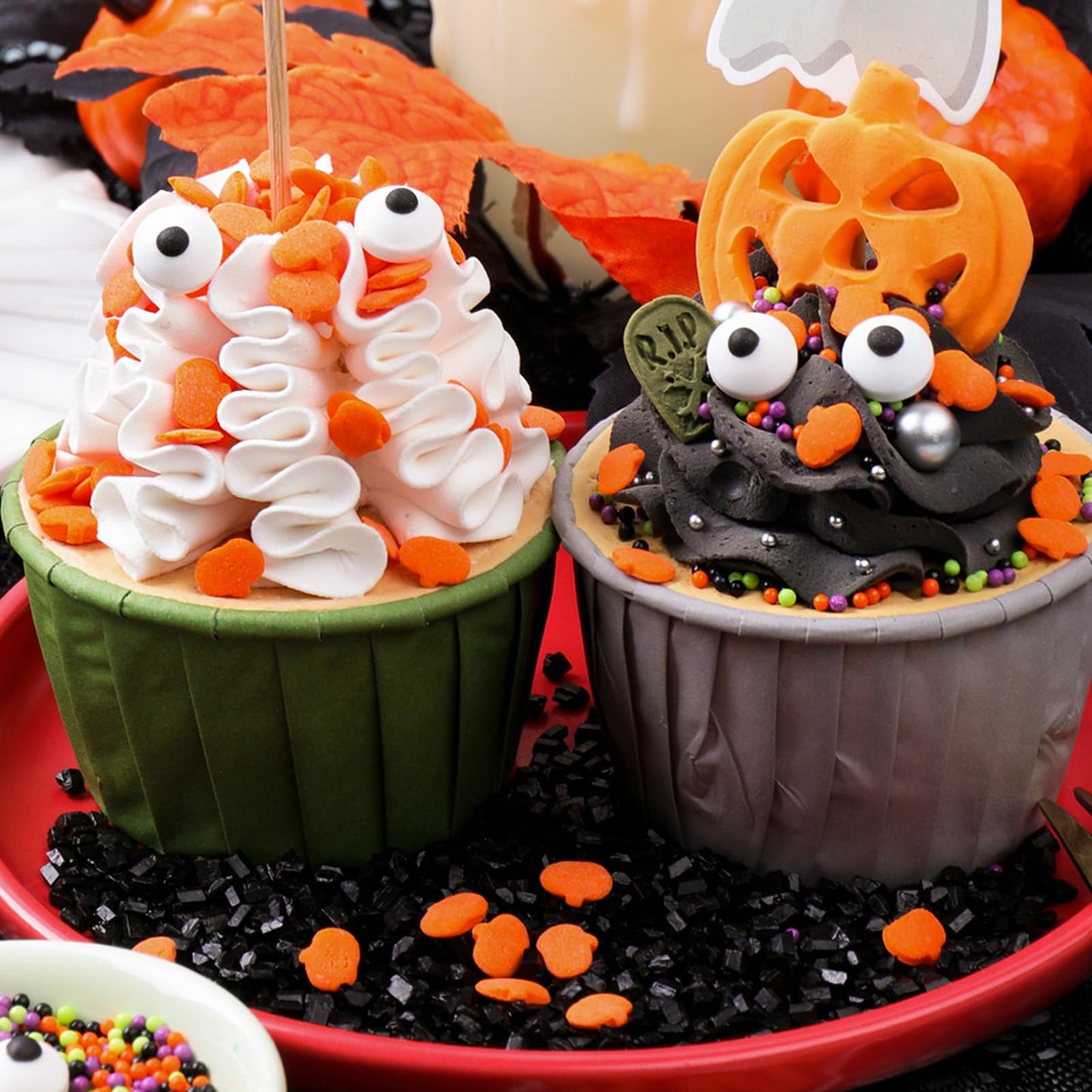 Halloween Sprinkles Edible for Cake Decorating, 8Oz Fall Sprinkles with Black Orange Purple Nonpareils and Jimmies, Eyeball, Black Sugar and Orange Pumpkin for Cupcakes Cookie Ice Cream Baking Topping