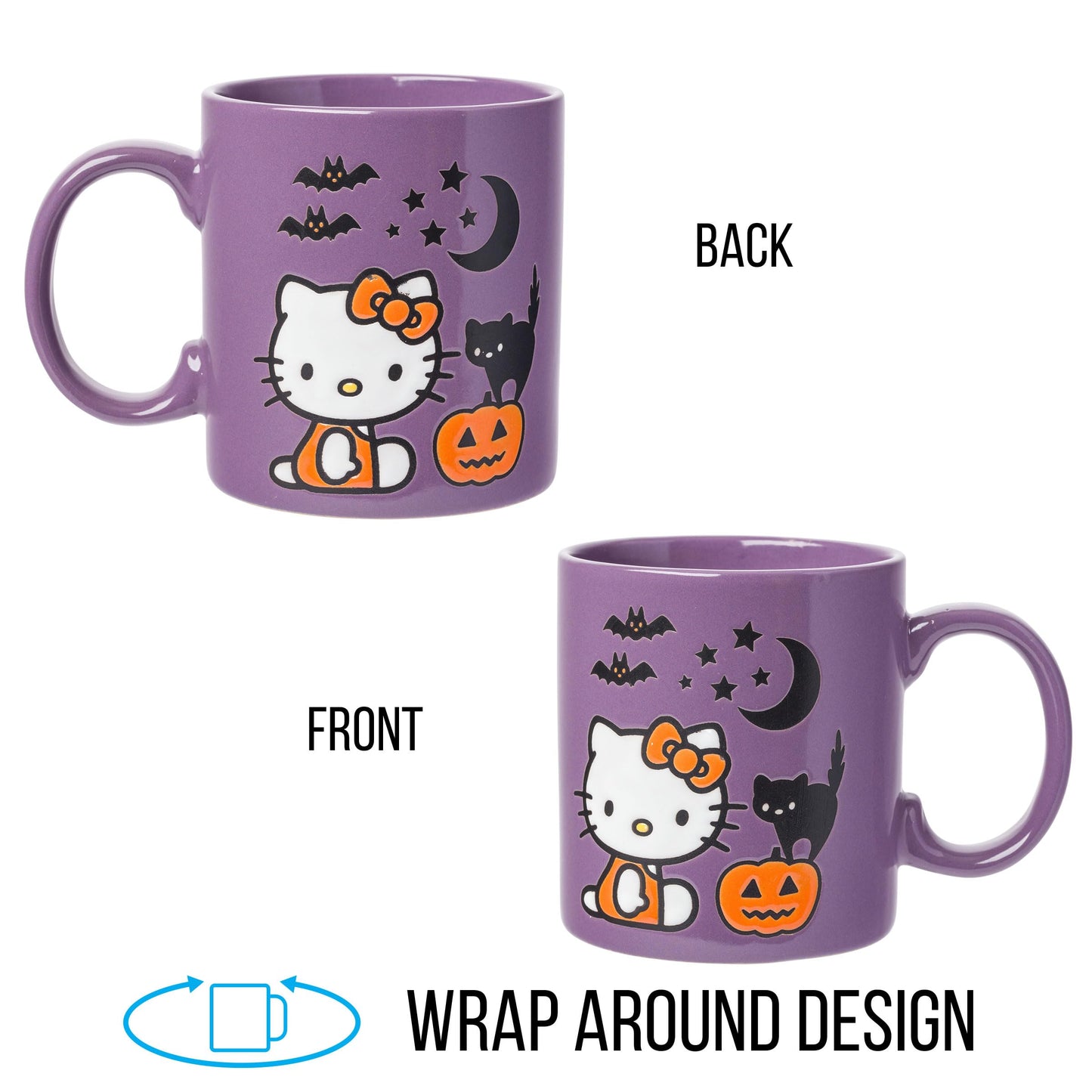 Silver Buffalo Sanrio Hello Kitty Halloween Pumpkin Bats Wax Resist Ceramic Mug, 20 Ounces