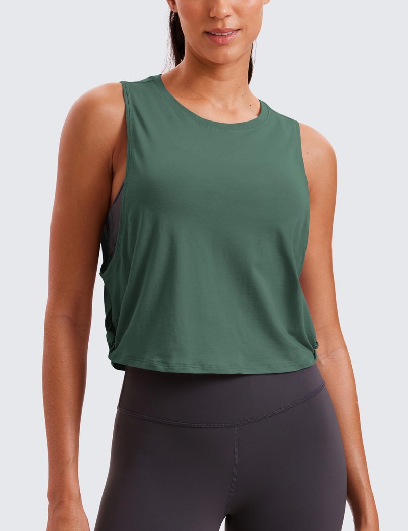 CRZ YOGA Pima Cotton Large Armhole Tank Tops for Women - Workout Sport Athletic Yoga Running Gym Loose Crop Sleeveless Shirts Deep Armhole-Graphite Green XX-Small