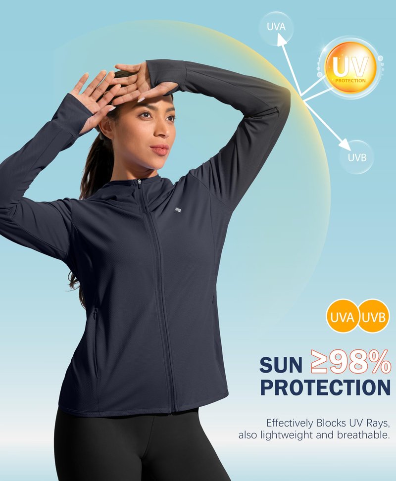 Soothfeel Women's UPF 50+ Sun Protection Hoodie Jacket Lightweight Long Sleeve Sun Shirt for Women with Pocket Hiking Outdoor Navy Blue 3XL