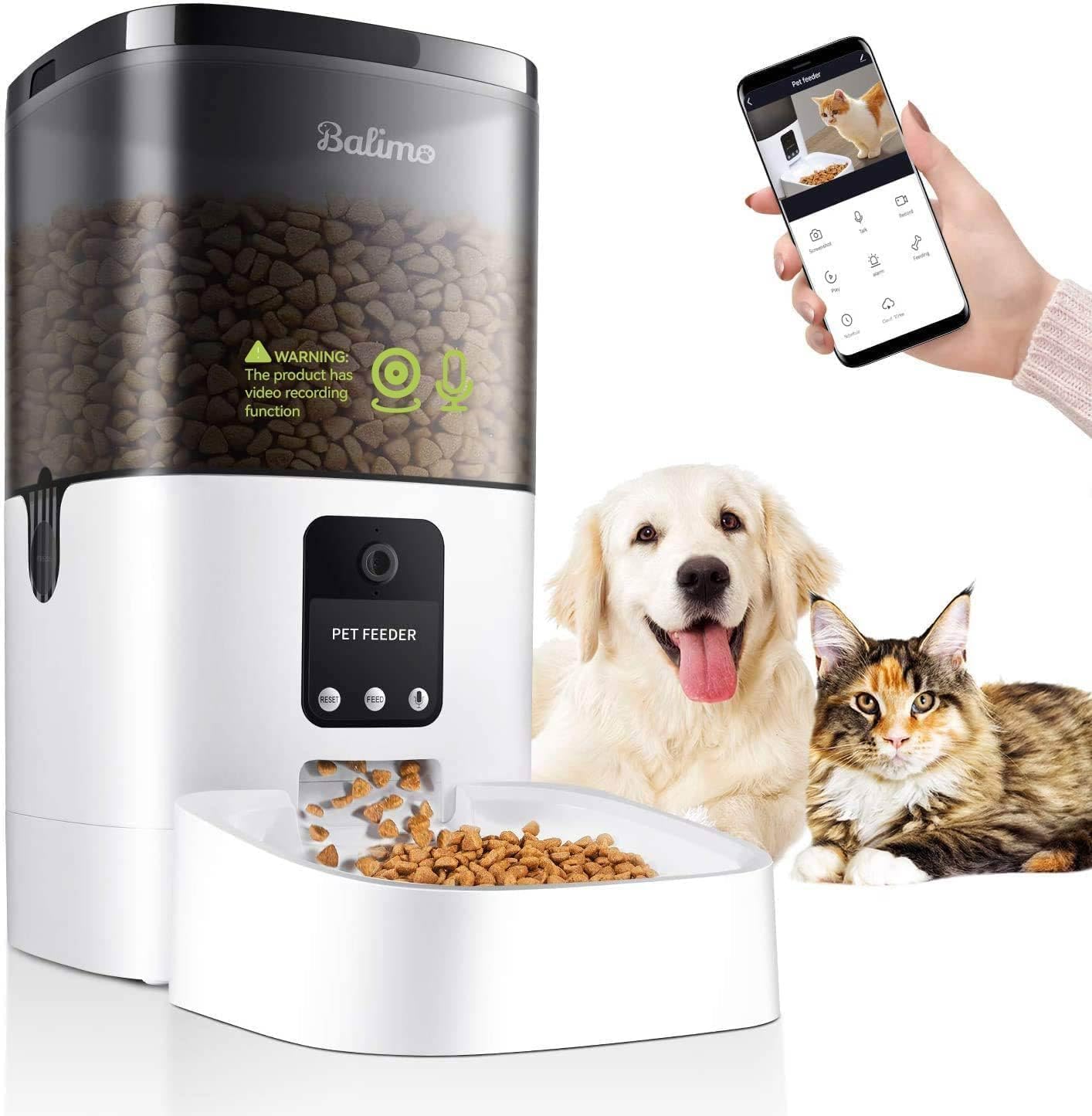 Balimo Automatic Cat Feeder with HD 1080P Video, 4L WiFi Automatic Cat Feeder with App Control & Night Vision, up to 20 Servings and 8 Meals per Day (Only 2.4G WiFi)
