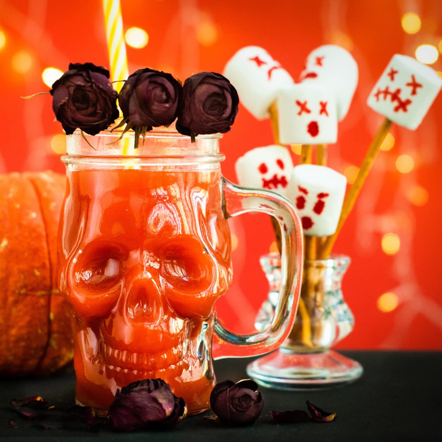 TOPZEA 6 Pack Skull Mason Jars with Handle, 16 Oz Glass Beer Mugs Gothic Wide Mouth Tumbler Cup with Straws and Lids, Novelty Pub Bar Mug Halloween Drinking Glasses for Beverage, Liquor, Mix Cocktail