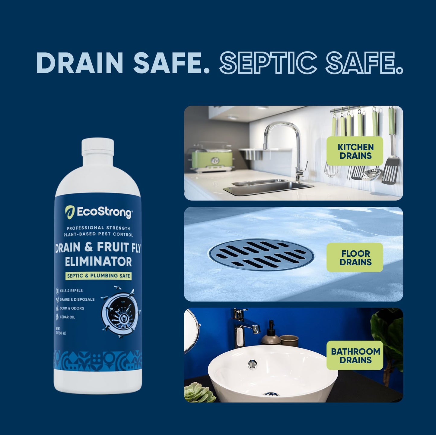 Fruit Fly Drain Treatment | Drain Fly Eliminator | All-Natural, Eliminates Gnats, Sewer Flies and More - Works in All Drains - 32 Fl Oz