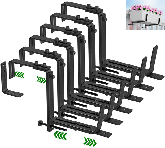 HFHOME 6PCS Adjustable Planter Box Brackets, Brackets for Window Boxes Planters Hanging Flower Box Holders, Wall Mount Holder for Windowsills, Garden, Fences, and Balcony - Black (Patent Registered)