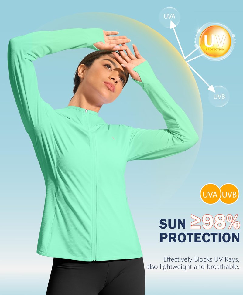 Soothfeel Women's UPF 50+ Sun Protection Hoodie Jacket Lightweight Long Sleeve Sun Shirt for Women with Pocket Hiking Outdoor Bright Green L