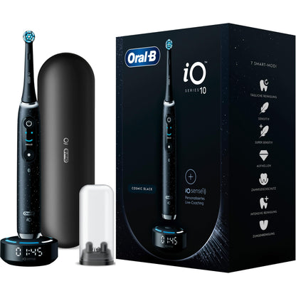 Oral-B iO Series 10 Electric Toothbrush, 7 Cleaning Modes for Dental Care, iOSense, Colour Display, Charging Travel Case, Designed by Braun, Cosmic Black