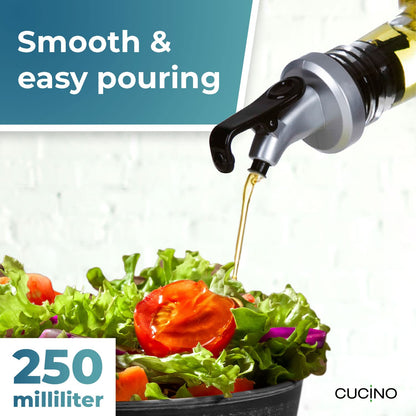 Cucino Vinegar and Oil Bottle Set - Includes Funnel and Labels - Pack of 2 Glass Bottles with Spouts, 250 ml Each - Perfect for Oliveoil
