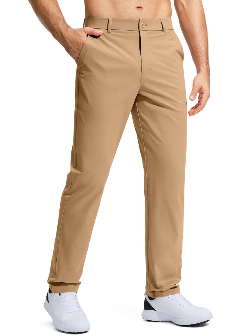 Pudolla Men's Golf Pants Work Dress Comfy Pants Casual Slacks Trousers with Pockets(Dark Khaki 42Wx34L)