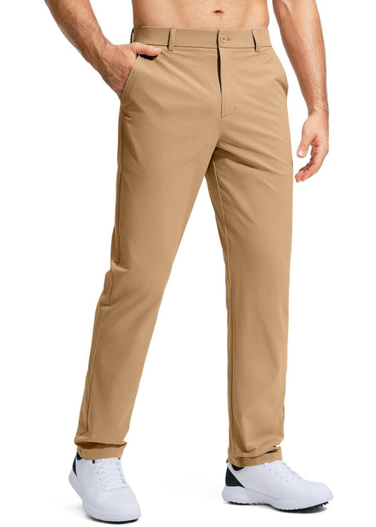 Pudolla Men's Golf Pants Work Dress Comfy Pants Casual Slacks Trousers with Pockets(Dark Khaki 28Wx30L)