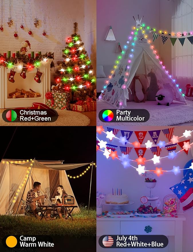 Smart Star Fairy Lights Plug in, 33Ft 16 Million Color Changing String Lights RGB Built in Chip APP & Remote Control DIY Music Sync Twinkle Light for Bedroom Christmas Decoration