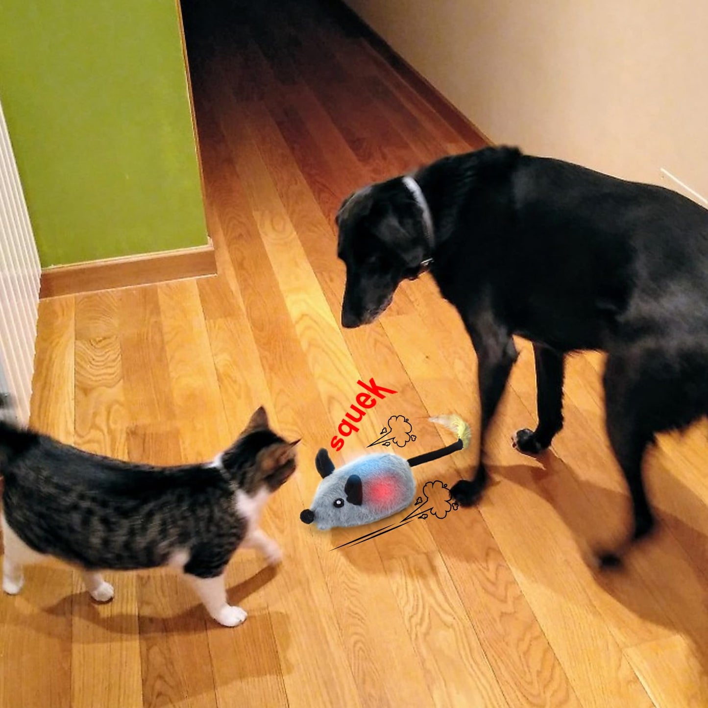 BABORUI Interactive Escaping Mice Squeaky Toys with Lights & Auto-Turn, Rechargeable Moving Toys for Small/Medium/Large Dogs & Cats (Grey)