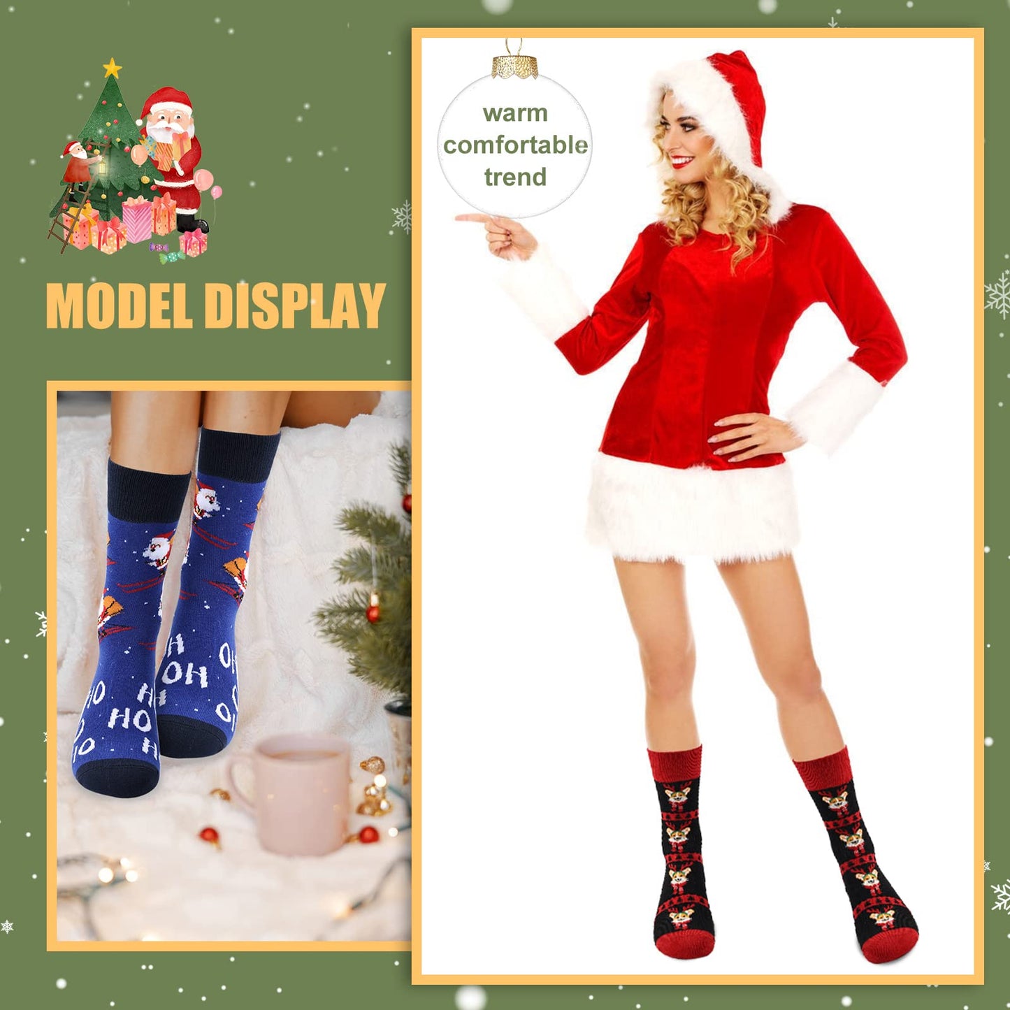 Moonlight Manor 6 Pairs Christmas Socks for Women,Xmas Crew Socks Holiday Gift Novelty Socks US Size 6-13