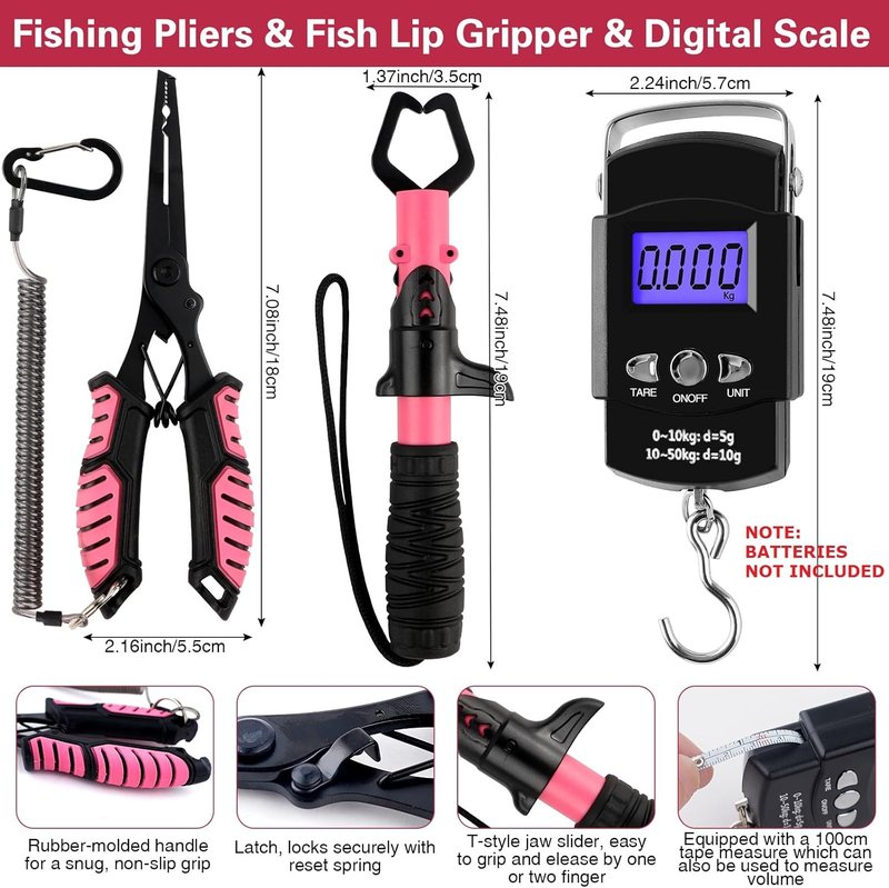 3-Layer Fishing Tackle Box - Complete Fishing Tools Kit with Pliers, Gripper & Baits | Pink Color