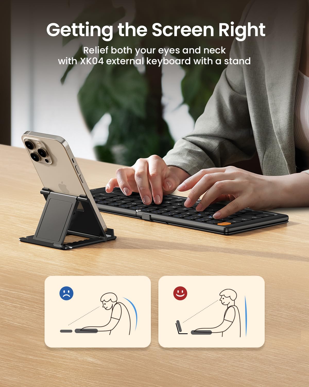 ProtoArc Foldable Compact Keyboard, XK04 Portable Bluetooth Keyboard with PU Leather Cover, Pocket-Sized Wireless Travel Keyboards for iPad, iPhone, Smartphone, Tablet and Laptop - Black