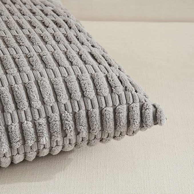 Fancy Homi Gray Decorative Throw Pillow Covers 14x24 Inch for Living Room Couch Bed Sofa, Rustic Farmhouse Boho Home Decor, Soft Striped Corduroy Square Cushion Case 35x60 cm