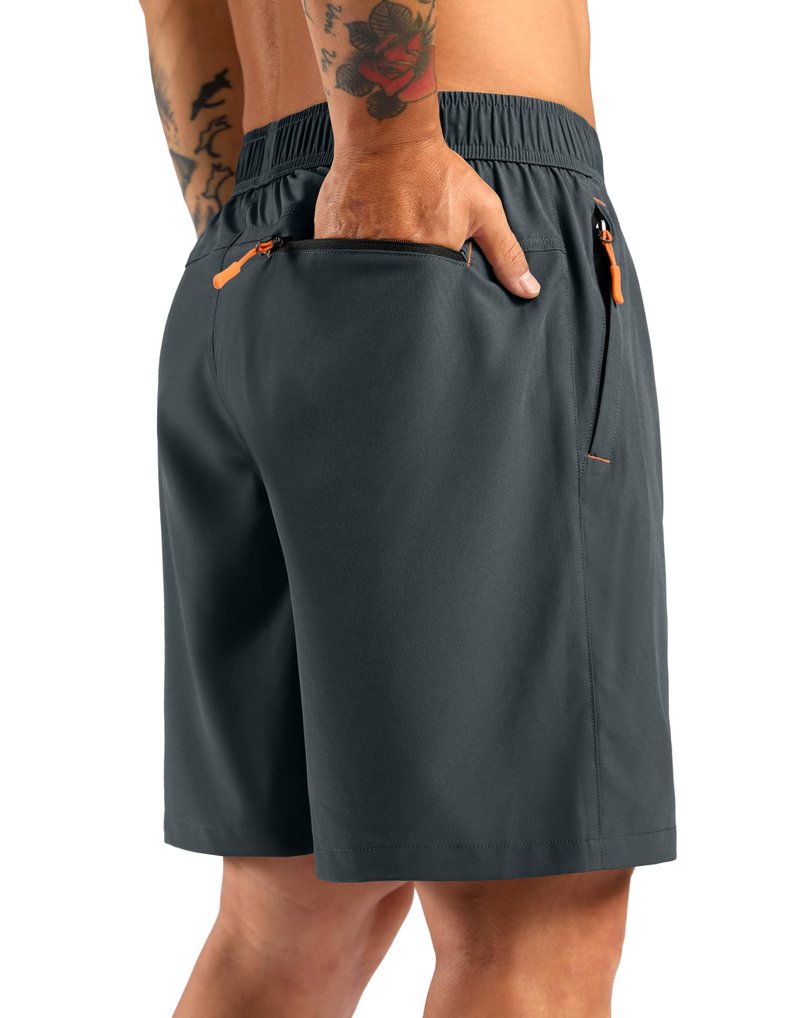 Pudolla Men's Athletic Hiking Shorts Lightweight Workout Gym Shorts for Men Outdoor Casual Travel with 3 Zipper Pockets(Deep Grey Large)