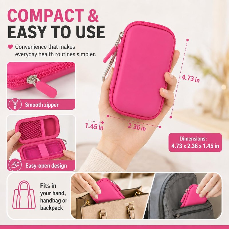 PAIYULE Heart Rate Monitor Case for KardiaMobile 6L / 6L Max 1L Personal EKG Monitor Storage Holder for Cardiac Mobile Portable Heart Rate Monitor Bag Organizer (Pill Box Included) Rose Red