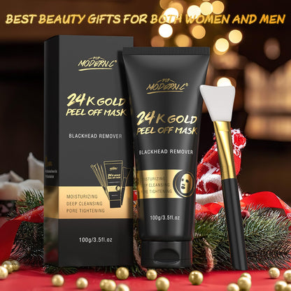 Blackhead Remover Mask, 24K Gold Peel Off Mask, Gold Facial Mask Anti-Aging, Deep Cleansing, Reduces Fine Lines＆ Wrinkles Great for All Skin, With Blackhead Remover Extractor Tools Kit & Mask Brush