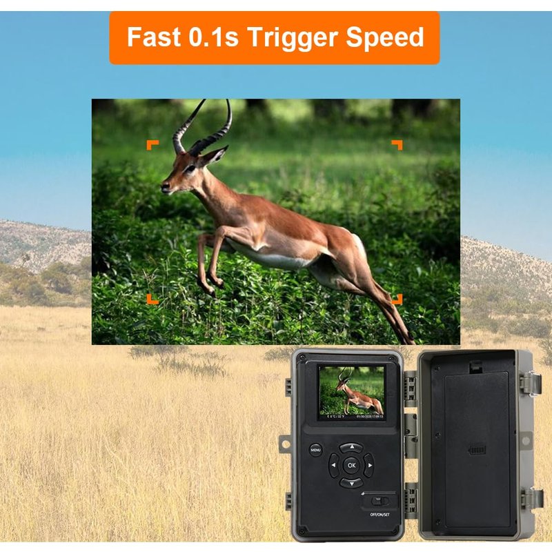 GardePro A3S Trail Camera (Non-Cellular, Non-WiFi), Enhanced Low-Light Performance, 64MP Photo & 1296P HD Video, 0.1s Trigger, 100ft No-Glow Night Vision, Motion Activated Wildlife Camera