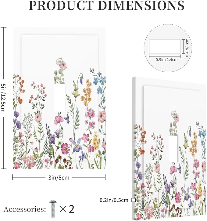 Rustic Wild Floral Vintage Watercolor Flower Single Toggle Light Switch Plates Cover Decorative 1 Gang Wall Plate Electrica Faceplate for Bathroom Bedroom Decorate Accessories