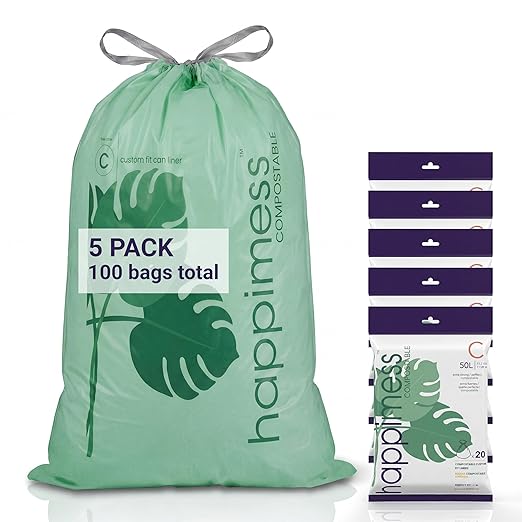 happimess 13.2 Gallon Drawstring Trash Bags, Compostable, Bio-Based