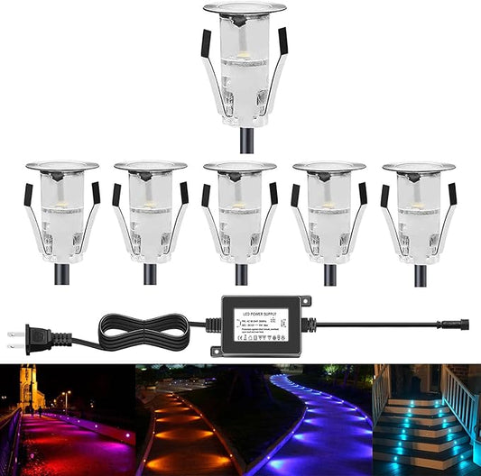 LED Deck Lights 0.7" Tiny Deck Driveway Light Dock Path Step Road Light Outdoor and Indoor Decoration Security Lighting (RGB, 6pcs)