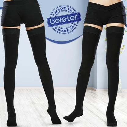 Beister Medical Closed Toe Thigh High Compression Stockings with Silicone Band for Women & Men, Firm 20-30 mmHg Graduated Support for Varicose Veins, Edema, Flight （1 Pair）