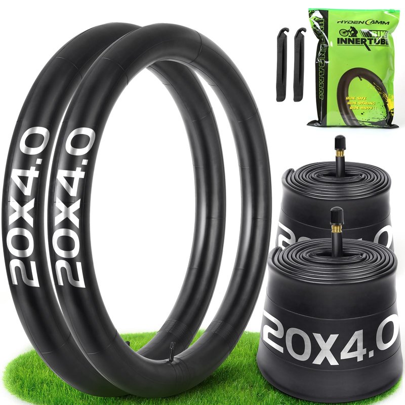Hydencamm 4 Pack 20x4.0 Fat Tire Tube, 20" x 3.5/4.0 AV Schrader Valve, Premium Butyl 20 x 4 Fat Tire Tube with 2 Tire Levers, 20x4 Inner Tube Compatible with Mountain, Road Bikes, E-Bike, Fat Bike