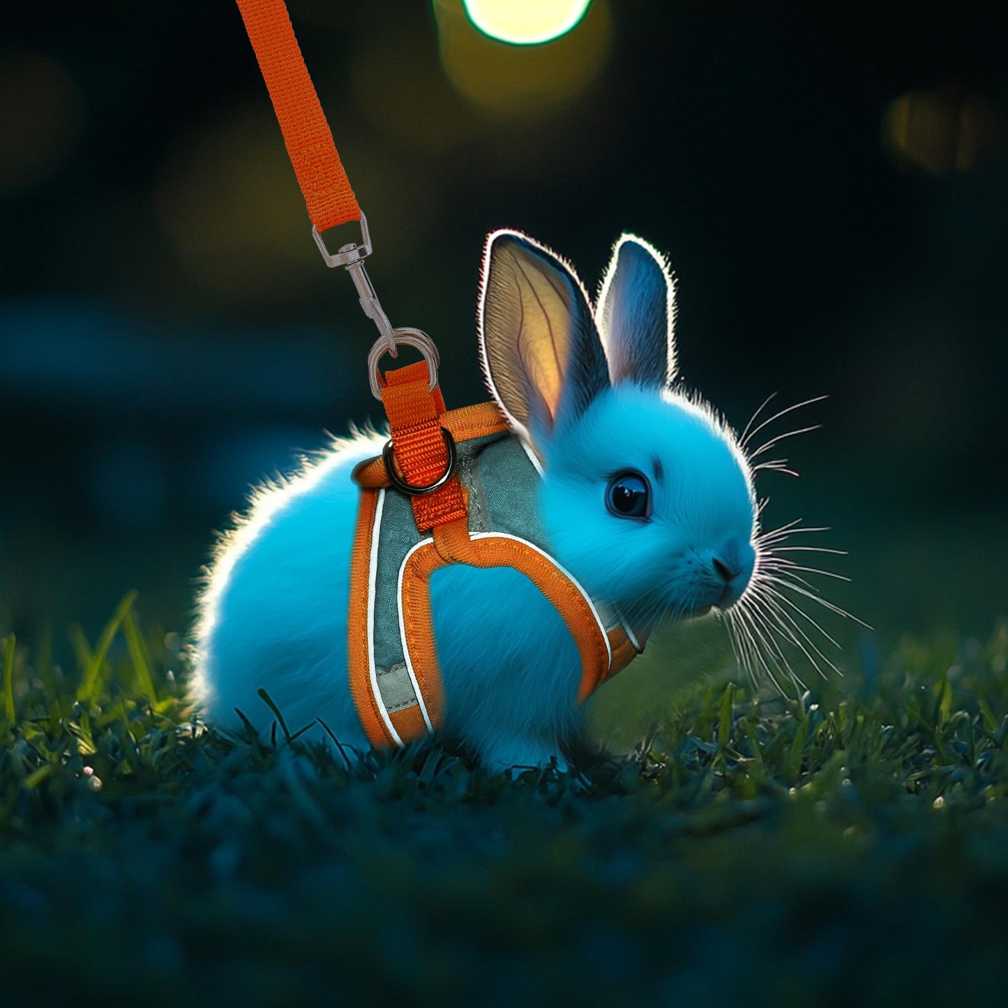 Filhome Adjustable Rabbit Harness and Leash Set Double Buckle with Reflective Strips Soft Bunny Breathable Vest Harness for Kitten Ferret Pig Puppy Small Animal Walking Accessories
