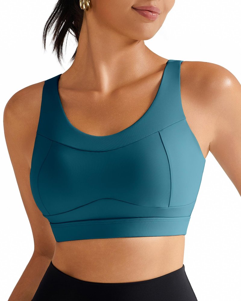 RUNNING GIRL High Impact Sports Bras for Women,Racerback Running Bra Workout Crop Tank Tops Longline Sports Bra Push up(WX2667 Teal L)