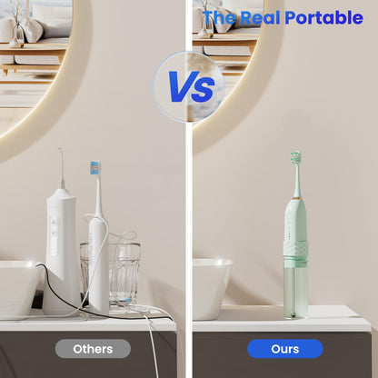 Portable Water flosser with Electric Toothbrush, 2 in 1 Teeth Cleaning Kit, Electric Toothbrush and flosser Combo, Water Flosser for Travel and Home (Black)