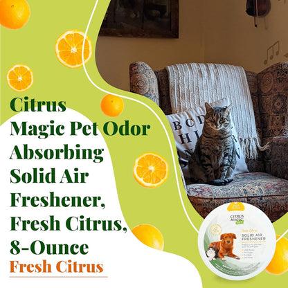 Citrus Magic Pet Odor Absorbing Solid Air Freshener for Home, Air Purifier, Fresh Citrus, Must have Pet Supplies, 8 Oz (Pack of 3)