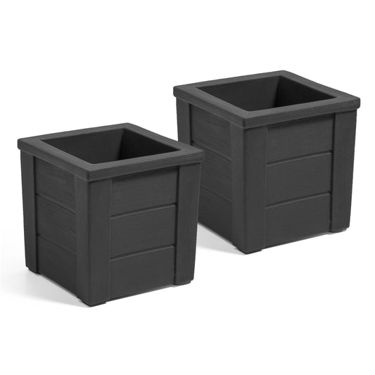 Step2 Lakewood Planter Box™ 2-Pack, Planters for Indoor or Outdoor Plants, Gardening and Flower Pot for Patio or Porch, Durable Plastic, Black