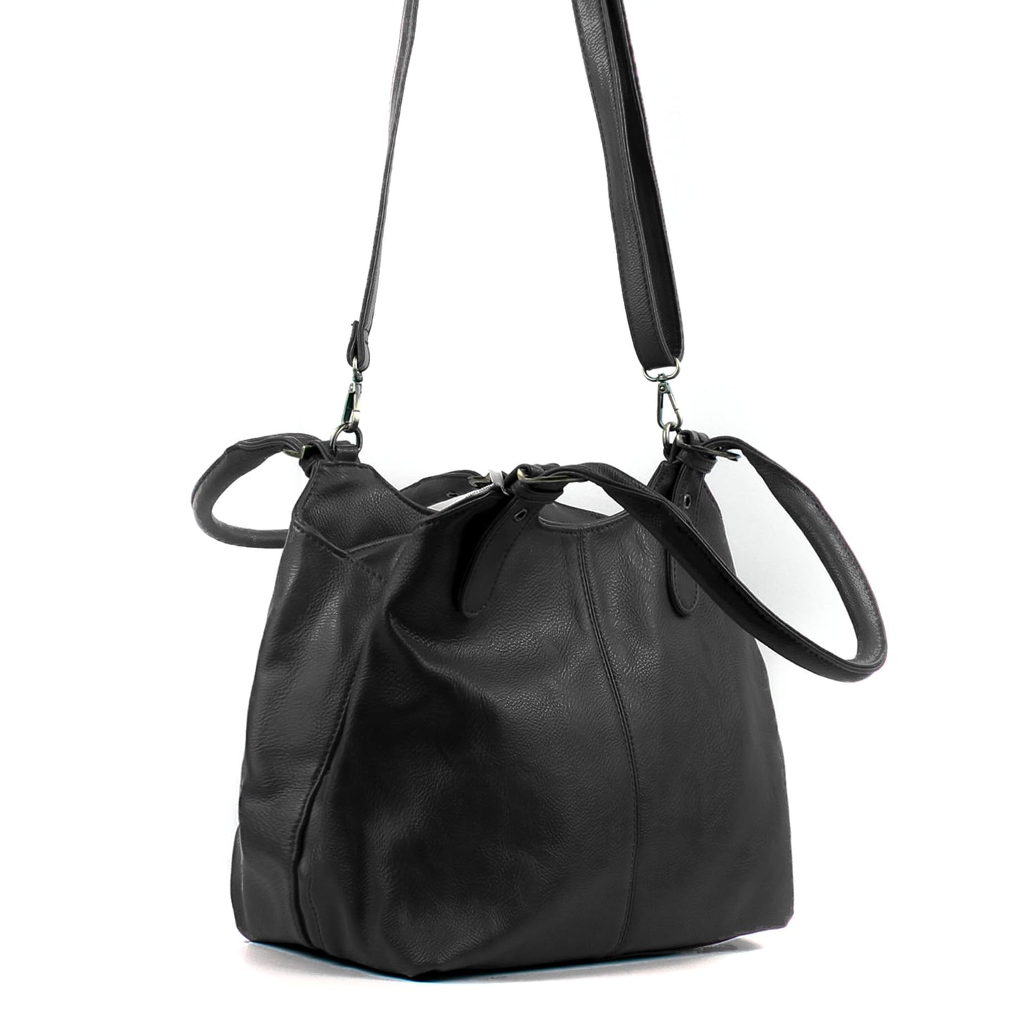 AOSSTA Women's Tote Bag Multi Pockets Soft Leather Hobo Shoulder Bags With Long Strap Ladies Handbags Large Crossbody Bags (Black)