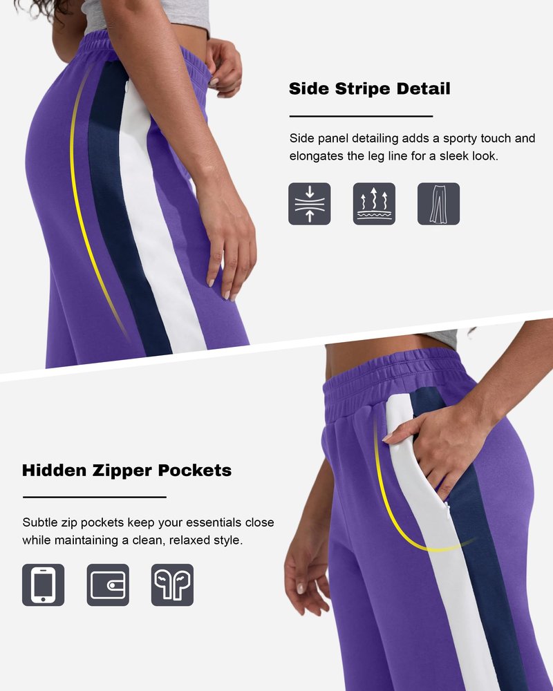 YIPINK Women's Track Pants Loose Straight Leg Jogging Sweatpant Sports Athletic Running Zipper Pockets with Striped