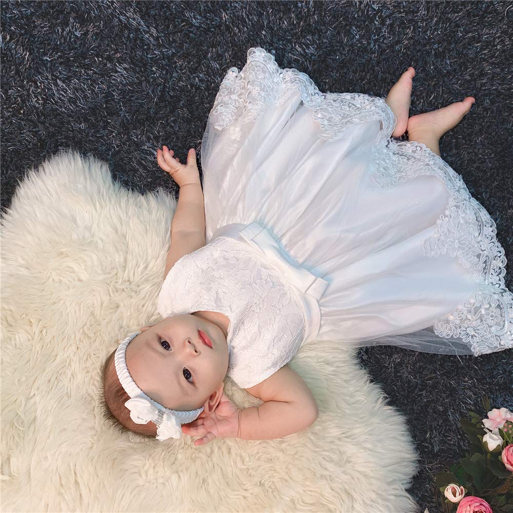 Toddler Baby Girls Formal Dresses Infant Bowknot Embroidery Tutu Lace Gown Dress Kids Pageant Party Wedding Birthday Flower Dresses Size 2T 3T (White 90)