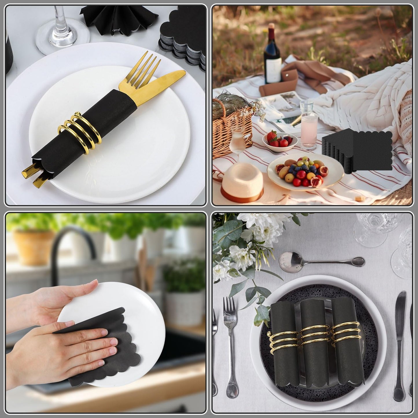 NatNarr 120 Pcs Cocktail Napkins Black Halloween Napkins Disposable Scalloped Bar Napkin Beverage Dessert Napkin for Halloween, Birthday, Coffee, Bar, Kitchen, 5 x 5 Inch