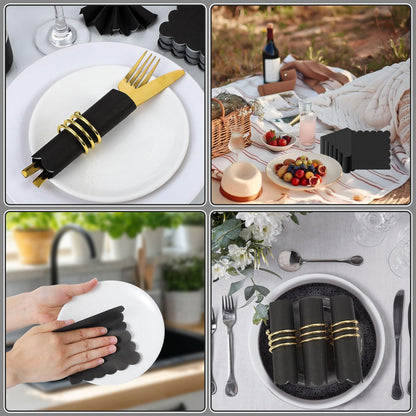 NatNarr 120 Pcs Cocktail Napkins Black Halloween Napkins Disposable Scalloped Bar Napkin Beverage Dessert Napkin for Halloween, Birthday, Coffee, Bar, Kitchen, 5 x 5 Inch